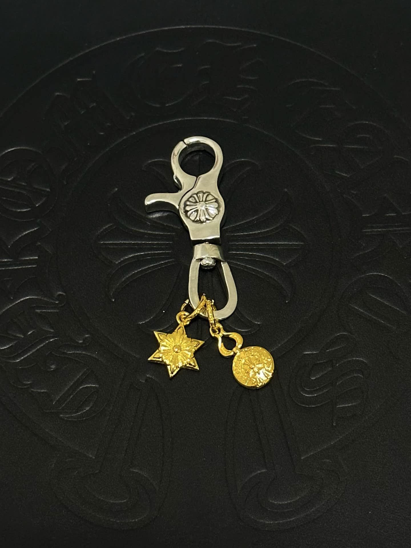 Chrome Hearts Silver Keychain with Gold Star and Coin Charms